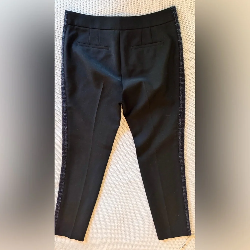 TORY BURCH Tobie Black Trousers Straight Leg Pants Blue Wool Tweed Side Stripe - Picture 6 of 16